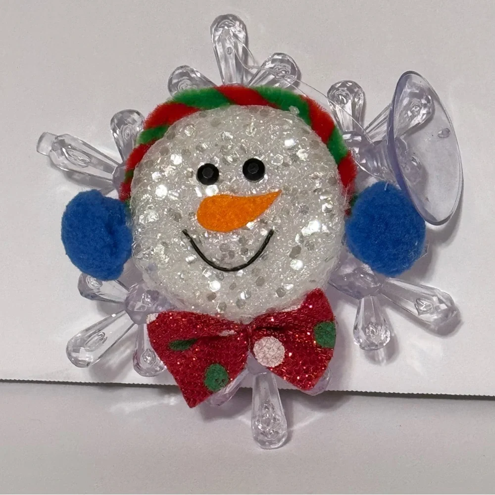 Pair of Snowmen on Snowflakes Plastic Hanging Christmas‎ Decor Suction Cup